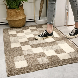 Entrance Door Mat Polypropylene Loop Pile Non-Slip Backing Dust Scraping Rug Geometric Checkerboard For Home Hallway