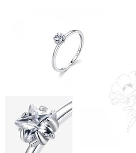 Detail shot of S925 silver ring featuring 5A cubic zirconia in a six-prong star setting
