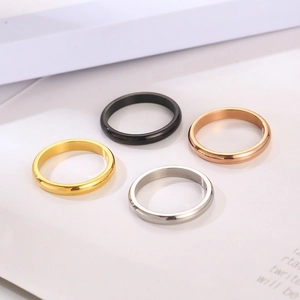 Minimalist Stainless Steel Plain Band Ring For Women Japanese Korean Style Polished Gold Silver Rose Gold Black Jewelry Ring