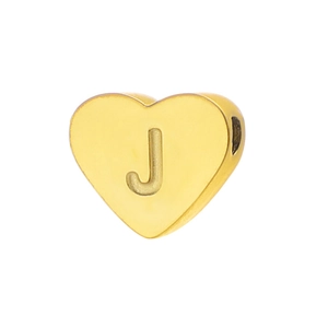 Detailed macro view of heart-shaped gold titanium steel pendant featuring engraved letter J