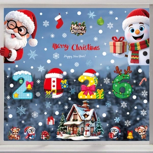 2026 Blue Christmas window stickers with snowman, santa, and snowflakes for winter decor