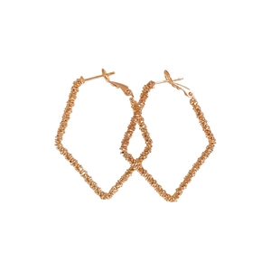 Irregular pentagon rose gold earrings with textured shimmering finish and minimalist style
