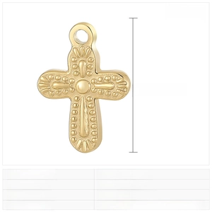 Vue détaillée du pendentif croix vintage doré 19x13mm en acier inoxydable poli et gravé
