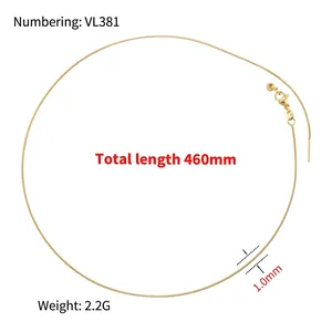 18K gold plated box chain necklace with lobster clasp, 1.0mm width and 460mm length