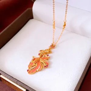 Exquisite 24K gold plated koi fish necklace with coral red enamel and sparkling gemstones