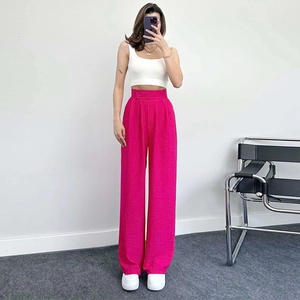 Pantalon Décontracté à Taille Haute et Jambe Large pour Femmes Couleur Unie Pantalon Long Droit Confortable et Large