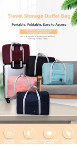 Dettaglio delle borse da viaggio in cinque colori con fascia per fissaggio al trolley