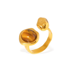 Vintage stainless steel ring featuring a round tiger eye stone and hexagram star detail