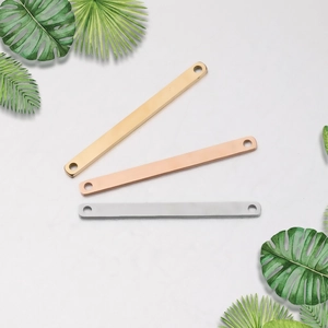 Polished titanium steel rectangular connectors with double holes in gold, rose gold and silver