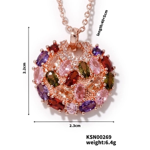 Macro shot of colorful zircon pendant showing precise dimensions and high-end craftsmanship