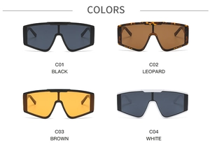 Collage of four stylish oversized frame sunglasses in black, leopard, tea, and white