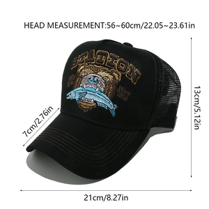 Tabella delle taglie del cappello trucker nero con ricamo orso e retro in rete