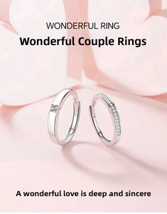 Macro detail of S925 sterling silver couple rings with sparkling pavé diamonds and S925 stamp
