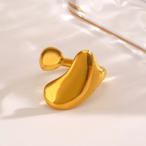 Irregular organic flow ring in 18K gold finish with minimalist fluid metal design