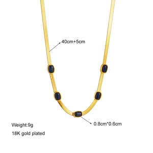18K gold plated snake chain necklace featuring five blue rectangular gemstones