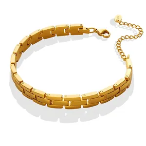 Minimalist Watch Strap Chain Bracelet Titanium Steel 18K Gold Plated Adjustable Geometric Link Jewelry For Men Women