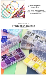 Detail of DIY jewelry bead kit with multi-colored sequins and LOVE letter bracelets