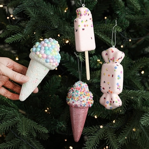 Christmas Hanging Ornament Ice Cream Dessert Popsicle Shapes Glitter Foam For Xmas Tree Decoration Holiday Party Decor