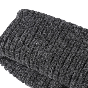 Close-up of charcoal gray ribbed knit texture showing soft thick yarn details