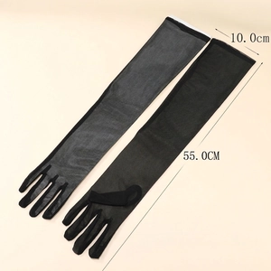 Black 55cm long sheer mesh elastic gloves for women party sun protection wear