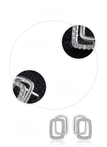 Detailed view of 925 silver double hoop earrings with hand-set 5A cubic zirconia stones