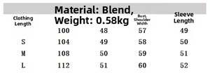 Detailed size guide table for women's bomber jacket with precise measurements