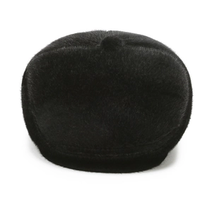 Warm winter flat cap for men with thick faux fur lining and ear protection in black color