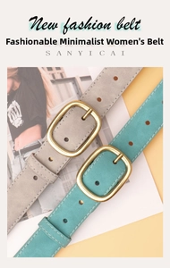 Detail of suede fashion belts for women with vintage oval gold pin buckles in two colors