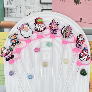 Christmas silicone straw covers 10mm set with Santa Claus and Xmas tree shapes