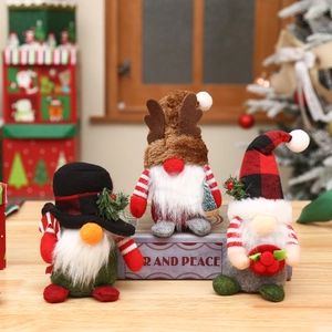 Christmas Gnome Faceless Doll Plush Decoration Felt Knitted Cloth Reindeer Horns Checkered Hat Nordic Style Home Ornament