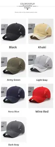 Quick-dry mesh sports cap available in seven colors including black, khaki, and navy blue