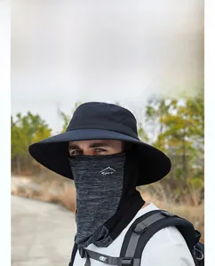 Outdoor sun protection set with a wide brim hat and breathable grey sport neck gaiter