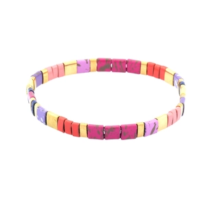 Bohemian colorful Tila bead bracelet with handmade woven elastic and gold plating