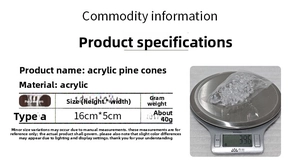 Detailed size chart for clear acrylic pinecone ornament with 16x5cm dimensions