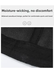 Macro shot of the widened moisture-wicking sweatband inside the black baseball cap