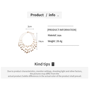 Detailed size specifications for a layered fringe necklace featuring iron circular sequins