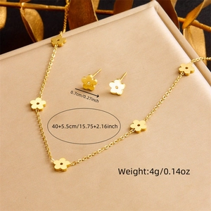 Elegant gold-plated stainless steel flower necklace and stud earrings jewelry set