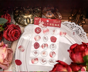 Detailed 3D rose resin stickers resembling vintage fire wax seals for scrapbooking