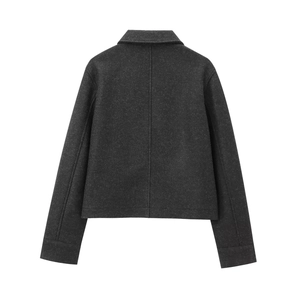 Detailed back view of charcoal grey wool blend jacket with high-quality fabric texture