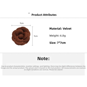 Detailed close-up of brown velvet flower brooch with dimensions 7x7cm and 6.8g weight