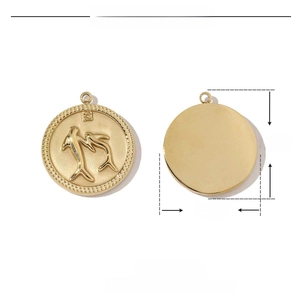 Detailed size view of gold stainless steel dolphin pendant with dimensions and weight
