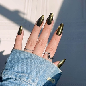 Metallic Gold Mirror Almond Press On Nails Glossy Electroplated Artificial Nails For Women Daily DIY Manicure Accessory