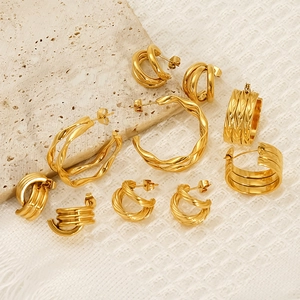 Twisted Hoop Earrings 18k Gold Plated 304 Stainless Steel Geometric C Shape Waterproof Hypoallergenic For Women