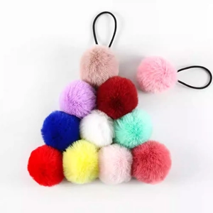 Colorful plush ball hair ties set in various autumn colors for girls and children