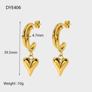 Detailed size chart for 14k gold plated stainless steel heart earrings with dimensions