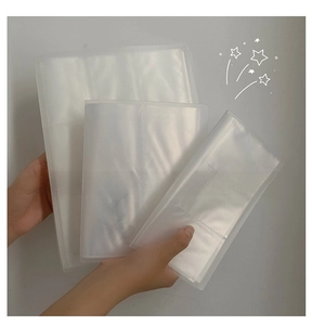 Three sizes of frosted transparent jewelry storage bags in hand-held display