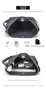 Detail view of woven grey PU tote bag interior with magnetic closure and large capacity