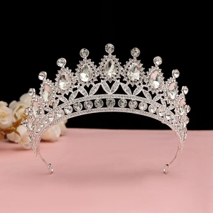 Corona da sposa barocca argentata con cristalli a goccia e strass brillanti per matrimoni