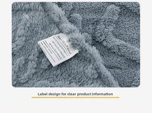 Detailed macro view of 100% polyester flannel blanket fabric with care label