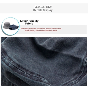 Detail view of washed denim bucket hat showing vintage texture and durable stitching